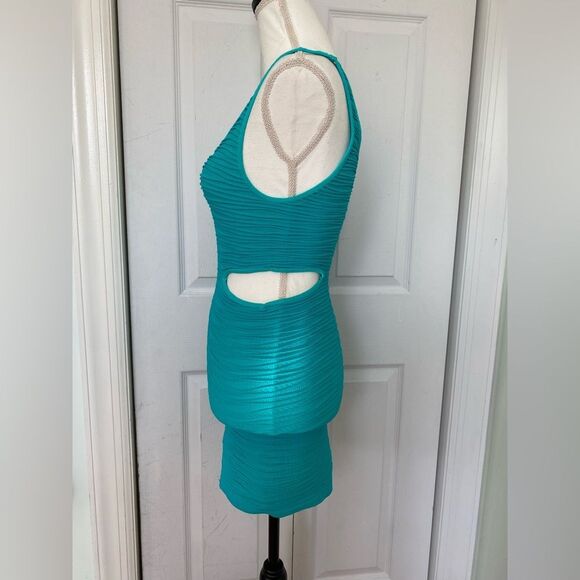 Y2K Bebe Turquoise Cutout Bodycon Dress - Picture 2 of 7